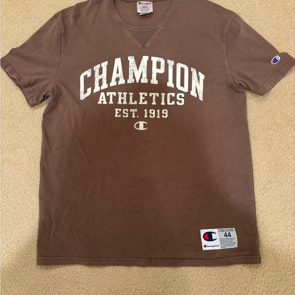 Champion Brown Short Sleeve Tee Classic Athletic Style